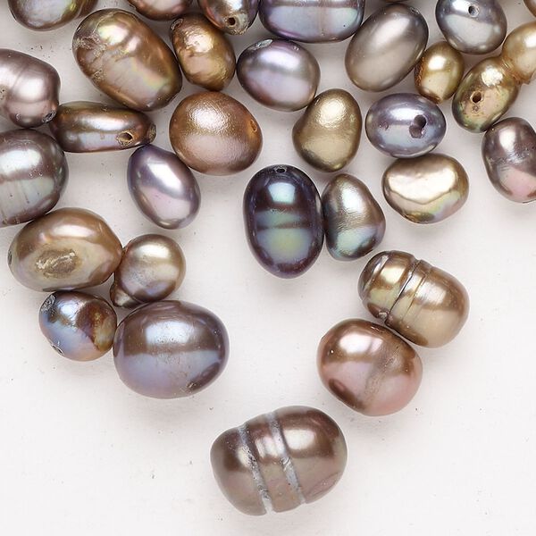 Freshwater pearl mix 1pkg1, top-drilled / center-drilled / herringbone-drilled rice / flat-sided rice, 2 ounce multi-peacock 3mm-14x12mm cultured image number 0
