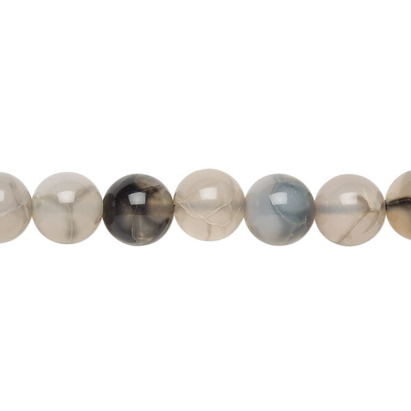 Bead, grey crackle agate (dyed / heated), 7-8mm round, B grade, Mohs hardness 6-1/2 to 7. Sold per 15-inch strand. image number 0
