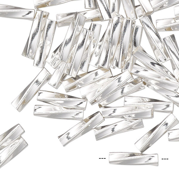 Bead, sterling silver, 6x1.5mm twisted tube. Sold per pkg of 50. image number 0