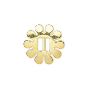 Slide, gold-finished "pewter" (zinc-based alloy), 20x20mm single-sided flower, 6x2.5mm hole. Sold per pkg of 6.