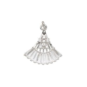 Drop, cubic zirconia and imitation rhodium-plated brass, clear, 19x17mm single-sided fan. Sold individually.