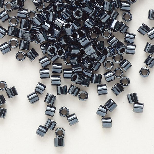 Seed bead, Delica®, glass, pkg/250g, #8 round, opaque metallic gunmetal (DBL-0001). image number 0