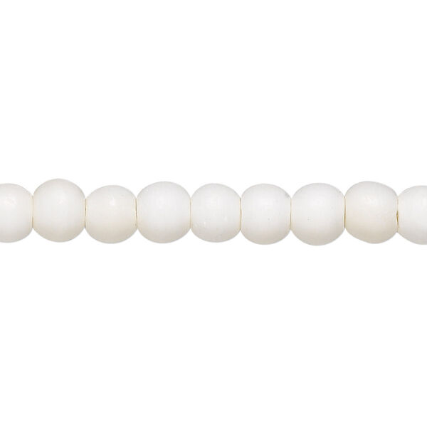 Bead, bone (bleached), white, 6mm round, Mohs hardness 2-1/2. Sold per 15-1/2" to 16" strand. image number 0