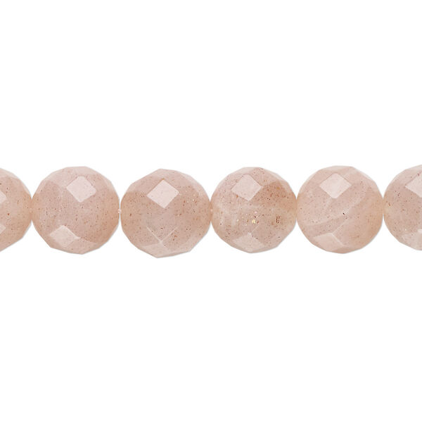 Bead, pink flake moonstone (natural), 10mm faceted round, B grade, Mohs hardness 6 to 6-1/2. Sold per 8-inch strand, approximately 20 beads. image number 0