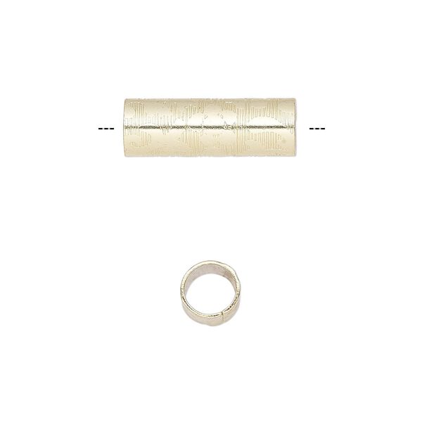 Bead, gold-finished steel, 18.5x6mm round tube with damask design. Sold per pkg of 10. image number 0