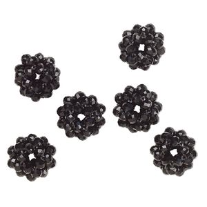 Bead, glass and monofilament, opaque black, 10mm round. Sold per pkg of 6.
