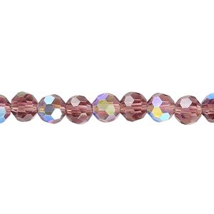 Bead 1pk 32 facets translucent amethyst purple AB, Celestial Crystal® 6mm round 15.5-16 inch