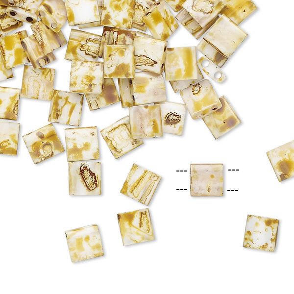 Seed bead, TILA®, glass, pkg/10g, 5mm full tila square, opaque Picasso antique white, (TL-4512). image number 0