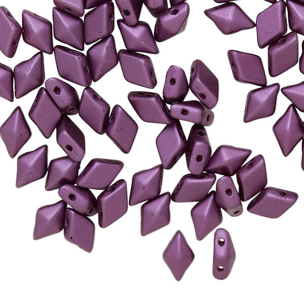 Bead, DiamonDuo™, Czech pressed glass, opaque pastel bordeaux, 8x5mm faceted diamond with flat back and (2) 0.7-0.8mm holes. Sold per 10-gram pkg, approximately 70 beads. image number 0