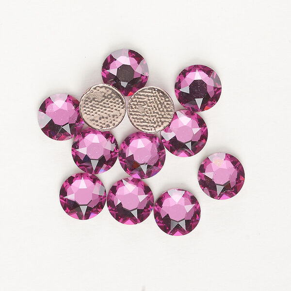 Flat back, Crystal FIRE®, pkg/12, dark rose with foil back, 7.07-7.27mm hotfix rose round (2078), SS34. image number 0