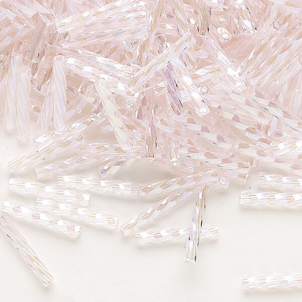 Bugle bead, Dyna-Mites™, glass, translucent rainbow light pink, 12mm twisted. Sold per 1/2 kilogram pkg. image number 0
