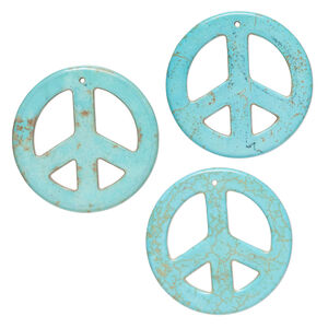 "Turquoise" 1pkg3, top-drilled peace sign focal blue 44-45mm