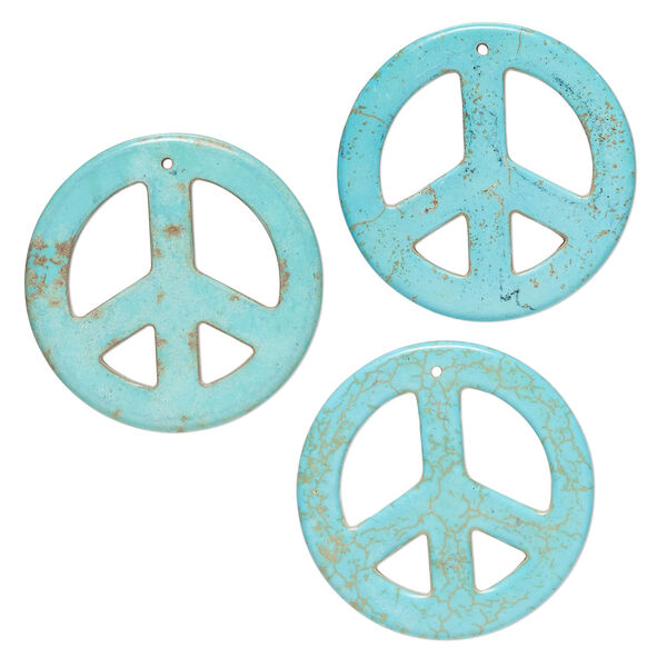 "Turquoise" 1pkg3, top-drilled peace sign focal blue 44-45mm image number 0
