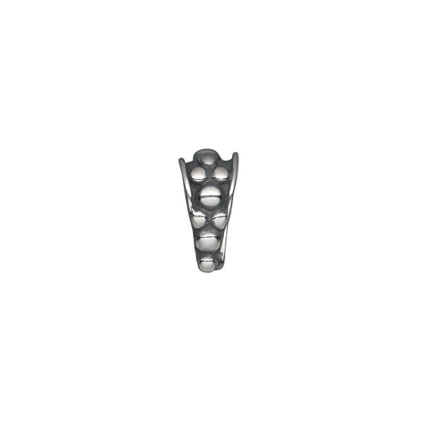 Bail, ice-pick, antiqued sterling silver, 13x6mm double-sided beaded, 10mm grip length. Sold individually. image number 0