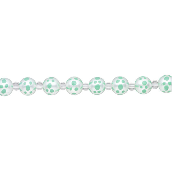 Bead, glass 1pkg8, opaque seafoam green and white, 10mm hand-painted round. image number 1