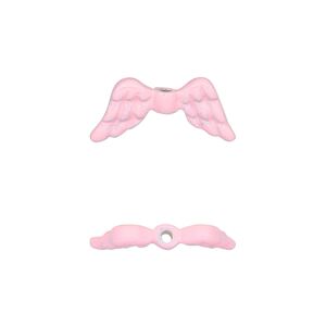 Bead, enamel and pewter (tin-based alloy), pink with glitter, 20x9mm double-sided angel wing. Sold individually.
