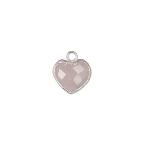 Rose quartz / copper / sterling silver 1pkg1, silver-plated hand-cut faceted puffed heart drop natural 10x10mm