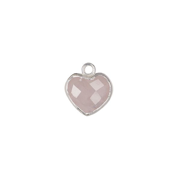 Rose quartz / copper / sterling silver 1pkg1, silver-plated hand-cut faceted puffed heart drop natural 10x10mm image number 0