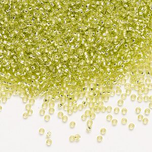 Seed bead, Miyuki, glass, pkg/35g, #15 rocaille, transparent silver-lined chartreuse (RR-14).
