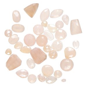 Pink chalcedony 1pkg1, hand-cut top-drilled / center-drilled faceted mixed shapes bead 1 oz mix 5x3mm-15x15mm