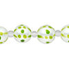 Bead, glass 1pkg8, opaque green and white, 12mm hand-painted round. image number 0