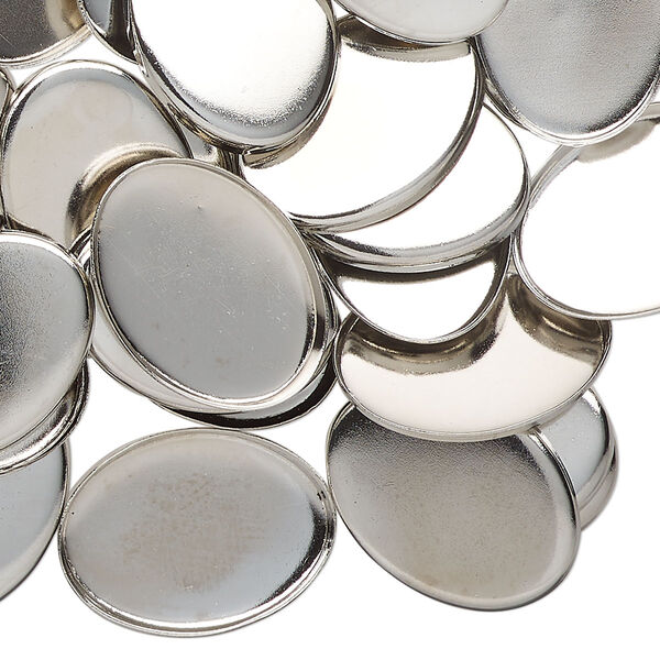 Component, bezel setting, antique silver-finished brass, 18x13mm-19x14mm flat oval with 17.5x13mm oval setting. Sold per pkg of 50. image number 0