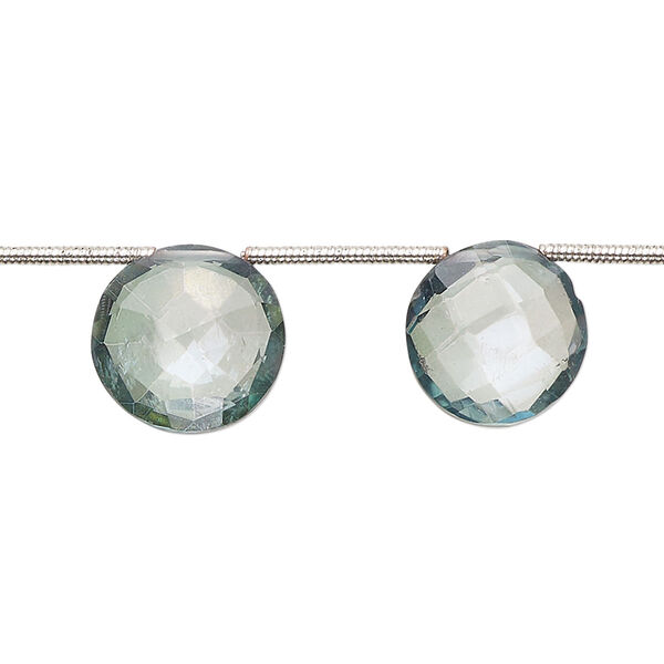 Quartz crystal 1pkg9, hand-cut top-drilled faceted puffed flat round bead B grade, 12-14mm image number 0