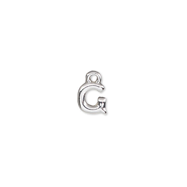 Charm, silver-finished "pewter" (zinc-based alloy), 7.5x7mm alphabet letter G. Sold per pkg of 2. image number 0
