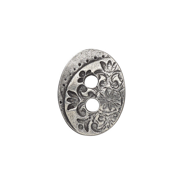 Button, TierraCast®, "Vida Mas Dulce" collection, antiqued pewter (tin-based alloy), 18x14mm two-sided slightly domed oval with jardin design and (2) 2.5mm holes. Sold per pkg of 2. image number 0