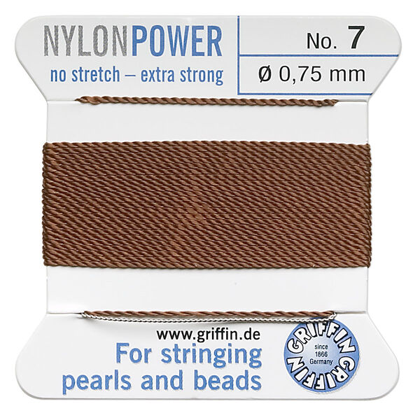 Thread, Griffin, nylon, brown, size #7. Sold per 2-meter card (approximately 78 inches). image number 0