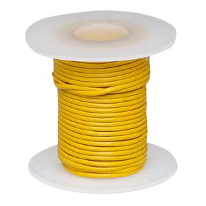 Cord, leather (dyed), yellow, 0.5-0.8mm round. Sold per 5-yard spool.