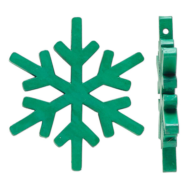 Focal, painted mango wood, green, 57x50mm side-drilled snowflake. Sold per pkg of 2. image number 0