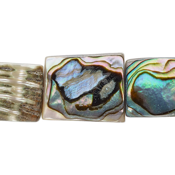 Bead, abalone shell (natural), 20x15mm flat rectangle, Mohs hardness 3-1/2. Sold per 15-1/2" to 16" strand. image number 0