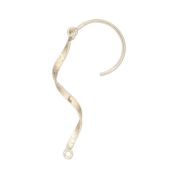 Ear wire, 14Kt gold-filled, 1-inch French hook with hammered swirl and closed loop, 20 gauge. Sold per pair. image number 0