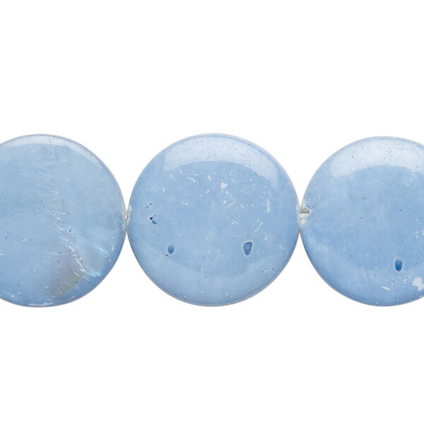 Mother-of-pearl shell 1pkg1, puffed flat round bead 15 inch blue 17-18mm image number 0