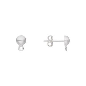 Earstud 1pkg10 sterling silver, 5mm half-ball / open loop / earnuts, satin-finished 5 pair