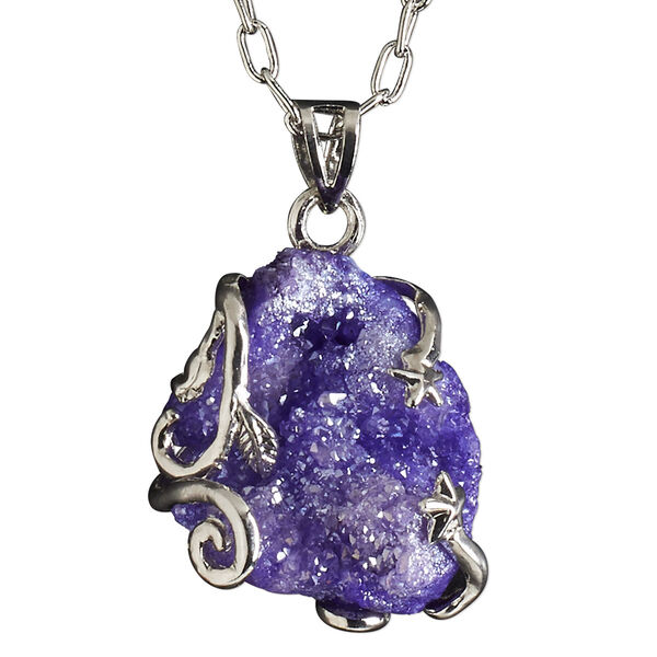 Necklace, electroplated druzy agate (coated) and imitation rhodium-plated brass, purple, 30x20mm-38x28mm hand-cut wire-wrapped freeform, 20 inches with 2-1/2 inch extender chain and lobster claw clasp. Sold individually. image number 0