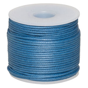 Cord, waxed cotton, medium blue, 1mm, 20-pound test. Sold per 25-meter spool.