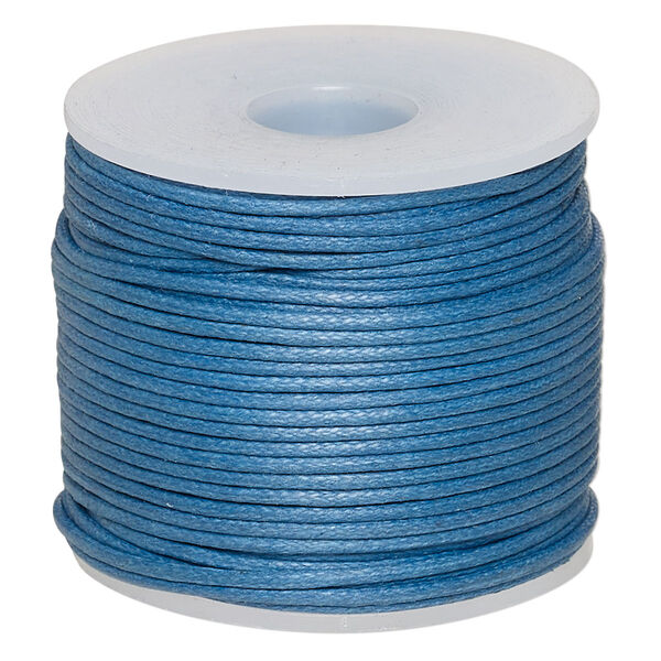 Cord, waxed cotton, medium blue, 1mm, 20-pound test. Sold per 25-meter spool. image number 0