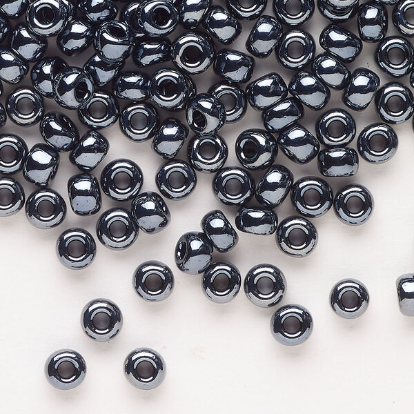 Seed bead, Miyuki, glass, pkg/25g, #6 rocaille, opaque metallic gunmetal, (RR-451). image number 0