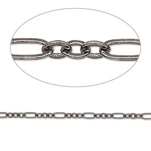 Chain 1pkg1 gunmetal-plated figaro, 2.5mm, brass 50 foot unfinished