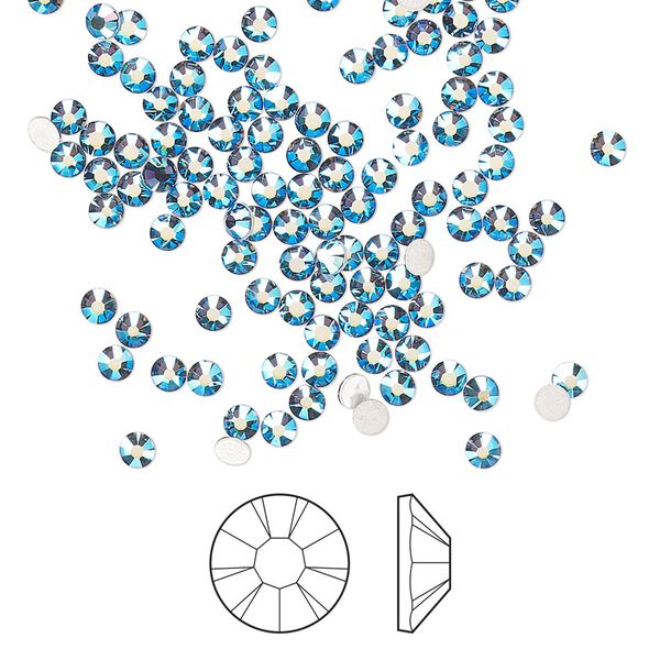Flat back 144pk denim blue AB foil back, Preciosa MAXIMA Czech crystal hotfix rhinestone 2.3-2.5mm chaton rose round SS8 image number 0
