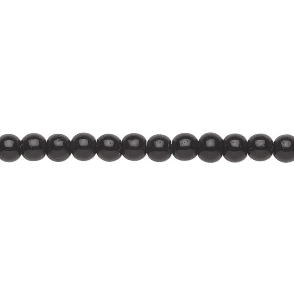 Bead, glass, black, 4mm round. Sold per 36-inch strand. image number 0