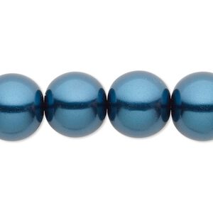 Bead, crystal pearl, teal, 14mm round. Sold per 15-1/2" to 16" strand, approximately 25 beads.