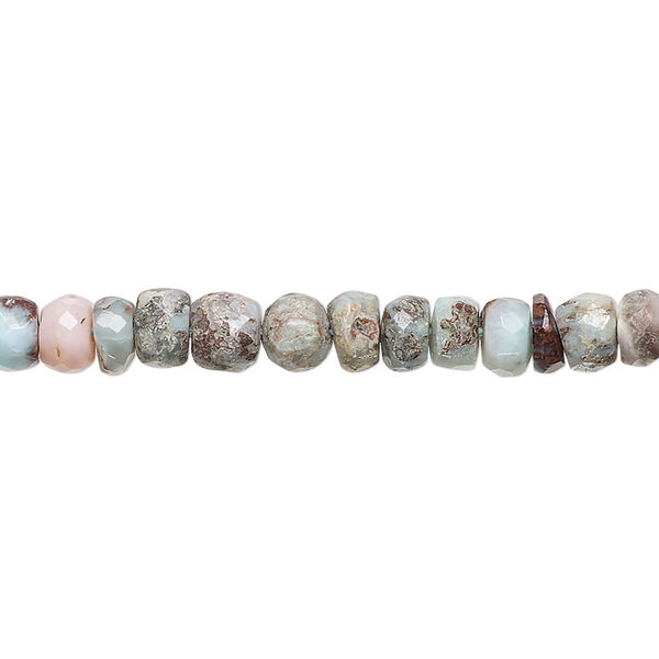 Bead, larimar (natural), 5x2mm-7x5mm hand-cut faceted rondelle with 0.4-1mm hole, D grade, Mohs hardness 4-1/2 to 5. Sold per 13-inch strand. image number 0