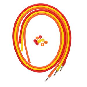 Necklace cord, silicone and stainless steel, red / orange / yellow, 3mm round, 20 inches with pop-style clasp. Sold per pkg of 3.