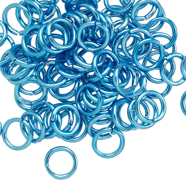 Jump ring, anodized aluminum, light blue, 8mm round, 5.4mm inside diameter, 16 gauge. Sold per pkg of 100. image number 0