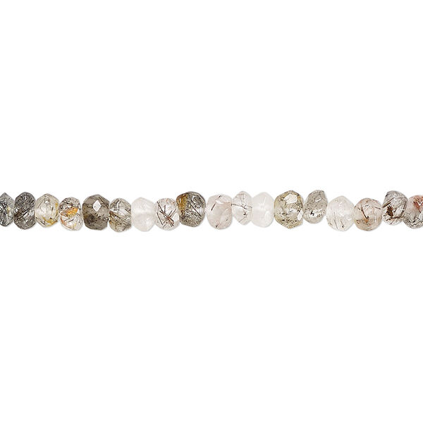Bead, tourmalinated quartz (natural), 4x2mm-4mm hand-cut faceted rondelle, B- grade, Mohs hardness 7. Sold per 13-inch strand. image number 0