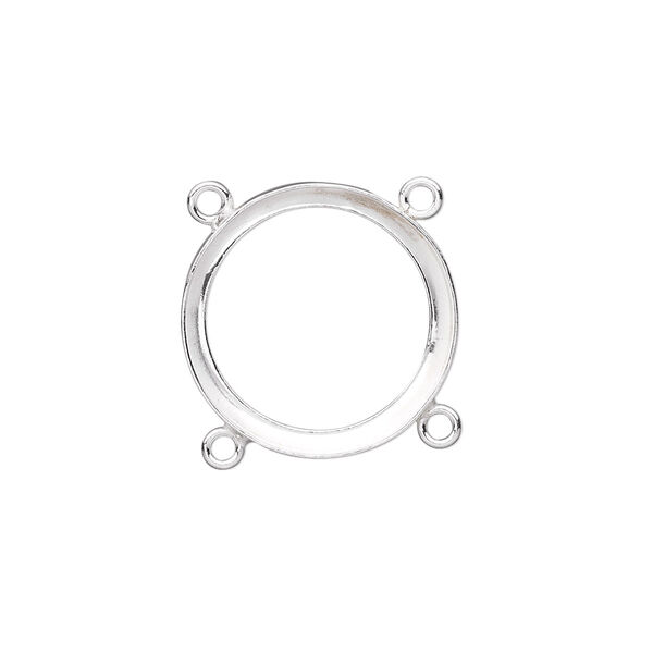 Link, fine silver, 19mm round with open back and 18mm round setting, 4 loops. Sold individually. image number 0