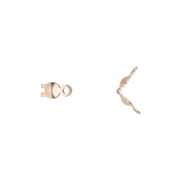 Bead tip, 14Kt rose gold-filled, 6.5x3.5mm bottom clamp-on with 2 closed loops. Sold per pkg of 2. image number 0